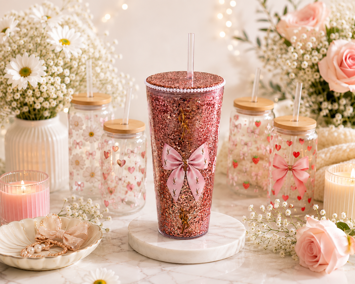 24oz suspended glitter, acrylic snow globe tumbler