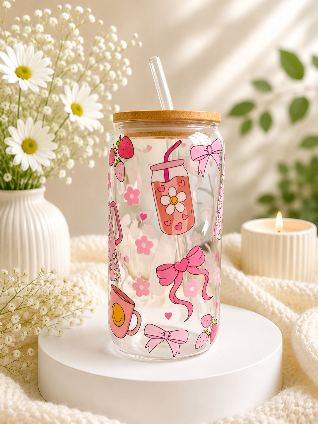 Pink Coquette Café 16oz Glass Can Cup