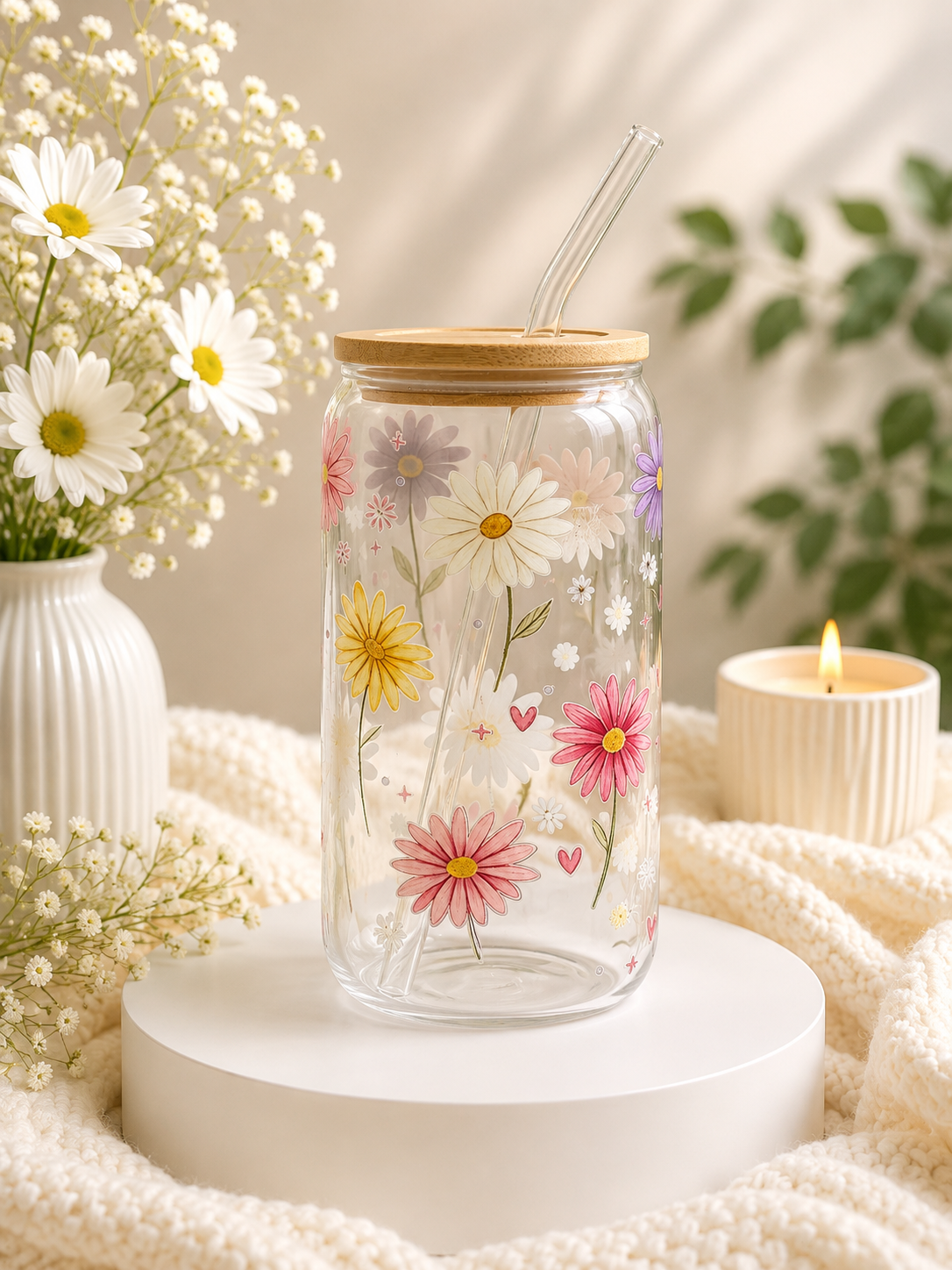 Wildflower Meadow Glass Can cup